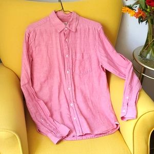 Men's Pink Linen Blend Button Down
